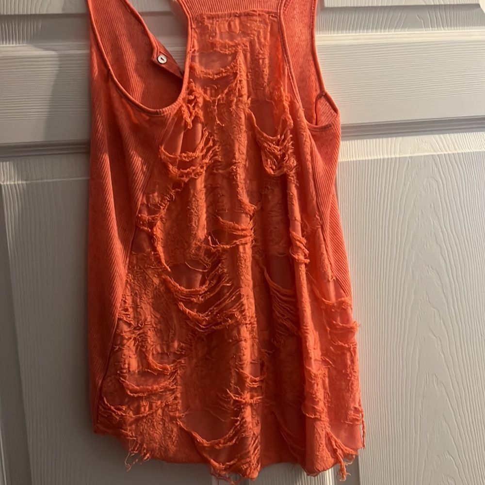 FREE PEOPLE Racerback Tank, Coral, Ribbed/Textured, Size XS NWOT - Picture 2 of 5